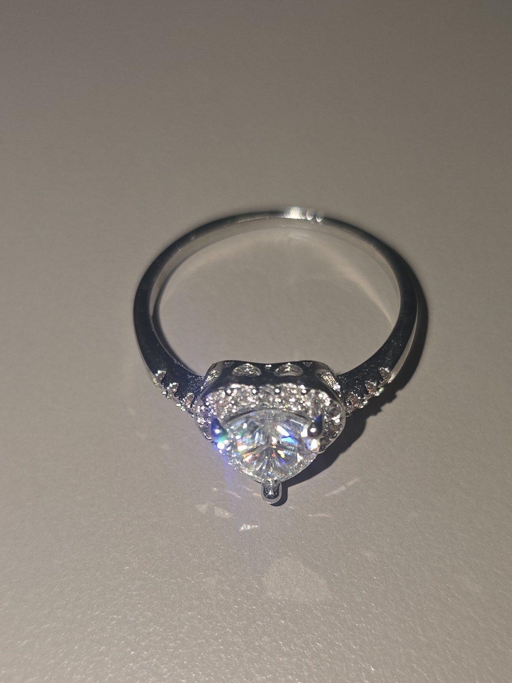 Classic Silver-Tone Heart Ring with Clear Center Stone Size 8